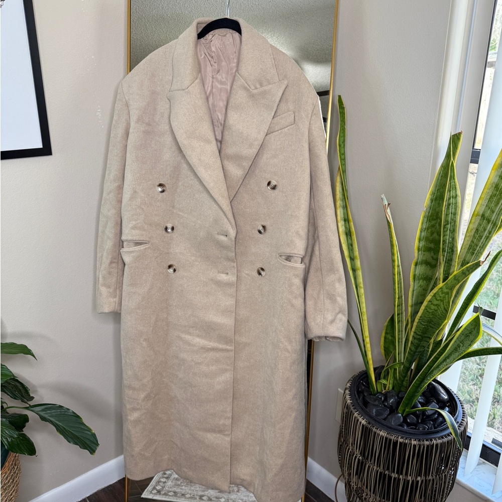 House of CB Carter oatmeal double breasted coat - Picture 5 of 9